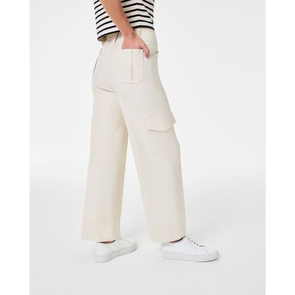 Spanx Stretch Twill Cropped Cargo Pants size 1X Eggshell Cream - Picture 3 of 8